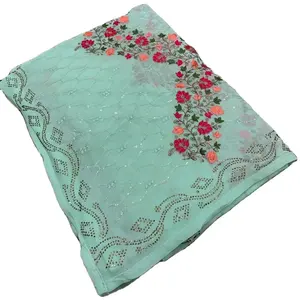 Fulpari nở chuỗi kashmiri công việc thêu Saree với váy Swarovski và công việc kim cương workc pallu và