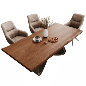 Mesa de Comedor de Madera de Acacia Sólida con Acabado Natural, Base Metálica en Forma de W, Estilo Industrial Moderno, para Cocina o Restaurante - Product Image 5