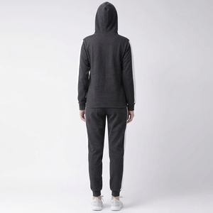 Women's Dark Gray Hooded <b>Tracksuit</b> <b>White</b> Side Stripes Full Sleeve Casual Sportswear Breathable Polyester Winter Wear Plus Size - Product Image 4