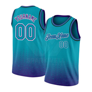 Maillot de basket-ball personnalisé, vert sarcelle et violet, sans manches, en maille, dégradé, sublimé, avec nom et numéro de l'équipe, uniforme adulte - Product Image 1