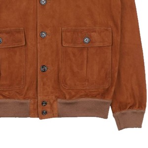 Men's Brown <b>Suede</b> <b>Bomber</b> <b>Jacket</b> Stand Collar Button Closure Casual Autumn Wear Regular Fit Solid Color Sample Available - Product Image 4