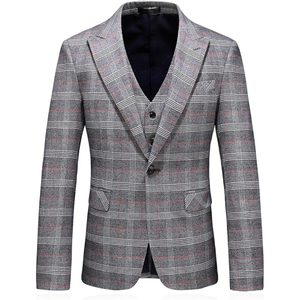 Men British Style 3 Piece <b>Suit</b> Wool Polyester Plaid Business Formal Wear Anti-Wrinkle Single Breasted Notched Collar - Product Image 2