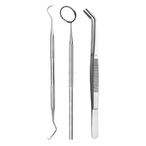 Juego de Exploración Dental de 3 Piezas, Espejo, Explorador y Pinzas de Acero Inoxidable, Reutilizables, Autoclavables, Profesionales, Clínicos - Product Image 4