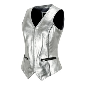 Gilet en cuir pour femme en peau d'agneau véritable, coupe ajustée - Product Image 2