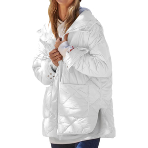 Veste matelassée imperméable gris clair pour femme, à capuche, fermeture éclair, manches longues, chaude pour l'hiver, décontractée, couleur unie - Product Image 4