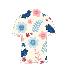 Polo à fleurs bleu rose, motif floral multicolore, manches courtes, décontracté d'été, vue avant et arrière - Product Image 4