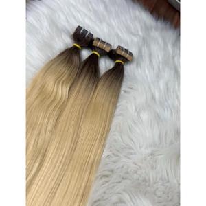 Extensions de cheveux humains blond cendré ombré, lisses, à bandes adhésives, 3 pièces - Product Image 5