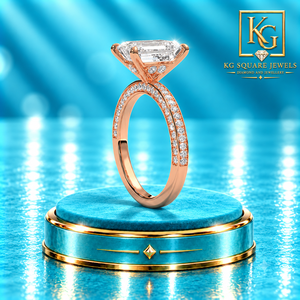 Hermoso Anillo de Compromiso Solitario con Diamante Cultivado en Laboratorio con Corte Esmeralda y Halo Oculto en Oro Rosa de 14 Quilates para Mujer - Product Image 3