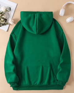 Women's Green Hooded Eco-Friendly Polyester/Cotton Knitted Casual Pullover Sweatshirt with Front Pocket Winter Wear - Product Image 2