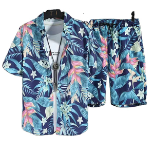 Chemise Hawaïenne Florale d'Été pour Homme à Manches Courtes, Décontractée, Respirante, Séchage Rapide, en Polyester/Coton, Imprimée Numérique, Motif Lys Blanc Marine - Product Image 1