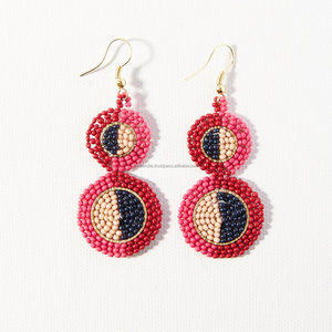 Shan India Double Circle Glass Beads Boho Fashion <b>Earrings</b> Jewelry Seed Beaded Handmade Dangle Lead Cadmium Free for Women Girls - Product Image 3