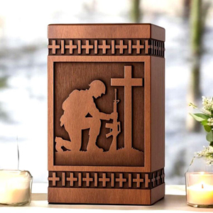 Handmade Rosewood Military Cremation Urn: Soldier & Cross Engraved Veteran Memorial Memorial Keepsake by AYAANS - Product Image 1