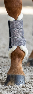 Equine Premium Patent Faux Leather Horse Shockproof Brushing Boots Fur Soft Padded Glitter Velcro Straps Horse Riding Tack - Product Image 3