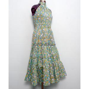 Robe midi à imprimé floral pour femme, col roulé, coupe trapèze, sans manches, 100% coton - Product Image 2