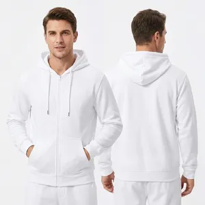 Sweat-shirt à capuche zippé marron pour homme, coupe classique, couleur unie, décontracté, 100% coton molletonné, vêtement d'automne - Product Image 2