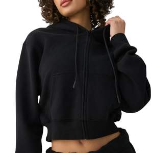 Sweat-shirt à capuche zippé court personnalisé pour femme en molleton de coton, coupe oversize, style streetwear décontracté, fabricant OEM en gros - Product Image 2