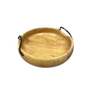 ชามไม้ทำมือพร้อมหูจับโลหะ ดีไซน์เรียบง่ายสำหรับเสิร์ฟอาหาร - Product Image 1