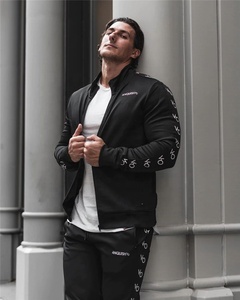 Traje de gimnasio personalizado para hombre, traje de marca de diseñador, bordado con Logo, cremallera frontal, traje de sudor de cuello alto - Product Image 5