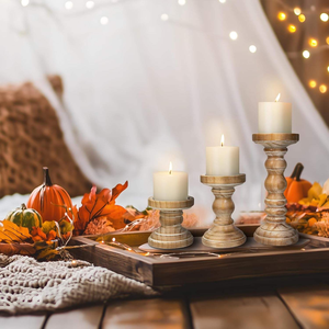 Portavelas Alto Rústico Vintage de Madera Ecológica Pulida con Tallado de Sombra Marrón MULTI CRAFT para Centro de Mesa de Sala de Estar - Product Image 4