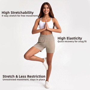 Pantalon de yoga taille haute pour femme, coupe large, extensible 4 directions, effet ventre plat, poches latérales, taille à cordon, longueur intégrale, couleur unie - Product Image 3