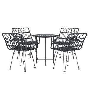 Ensemble de salle à manger de jardin en rotin PE noir et verre trempé, mobilier de patio avec composants en acier - Product Image 3