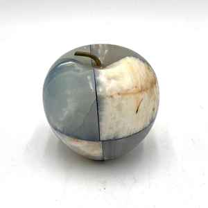 Presse-papiers vintage en marbre gris crème avec incrustations d'onyx, ornement de bureau décoratif en pierre, décoration pour la maison et le bureau, cadeau - Product Image 1