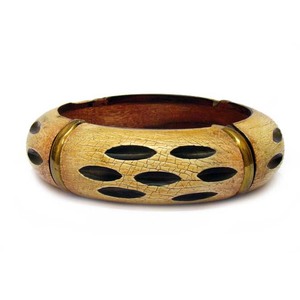 Bracelet manchette ethnique tribal en bois incrusté de corne et laiton, motif personnalisé, doré craquelé, best-seller, vente en gros de bijoux - Product Image 5