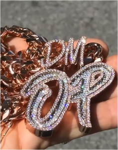 Pendentif personnalisé avec initiales, entièrement serti de diamants Moissanite VVS D S925, chaîne en or plaqué avec logo, pour hommes et femmes - Product Image 3