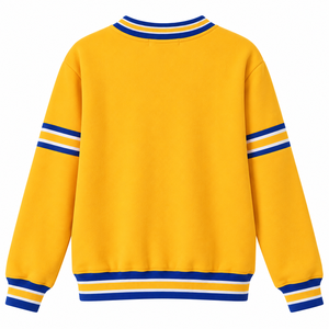 Sudadera de chenilla con cuello redondo Sigma Gamma Rho Gold 1922 con bolsillo canguro, ribete acanalado a rayas azul real, hermandad griega - Product Image 4