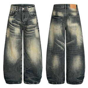 Men's Stonewashed Wide Leg Denim Jeans High Waist Loose Fit Cotton Woven Distressed Casual Autumn Wear - Product Image 4