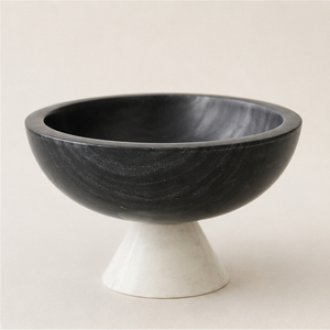Cuenco de Pedestal de Mármol Negro Natural de Lujo con Base Blanca, Centro de Mesa con Cuenco para Frutas para Decoración Moderna del Hogar y Hoteles - Product Image 3