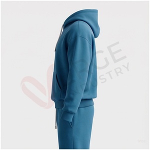 Conjunto Deportivo Unisex Azul con Capucha, Manga Larga, Color Sólido, Corte Regular, para Otoño, 100% Algodón Transpirable con Cordón Ajustable - Product Image 3