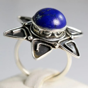 <b>Lapis</b> <b>Lazuli</b> <b>Ring</b> 925 Sterling Silver Handmade Boho Statement Promise Jewelry for Women Natural Round Shape Gemstone Jewelry - Product Image 1