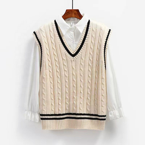 Pull en coton tricoté à col en V pour garçons adultes, collège, hiver, confortable, personnalisable, haute qualité, service OEM - Product Image 3