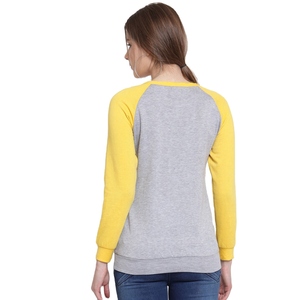 Sudadera de Mujer con Mangas Raglán Grises y Amarillas, Cuello Redondo, Informal, de Punto, Mezcla de Algodón, Manga Larga, Color Sólido, para Otoño - Product Image 4