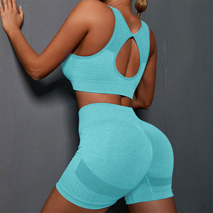 Nuevo Conjunto de Yoga al por Mayor para Mujer, Sujetadores Deportivos Sin Costuras, Pantalones Cortos de Entrenamiento con Efecto Push-Up, Conjuntos Deportivos para Gimnasio y Fitness - Product Image 1