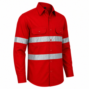 Custom Solid Color Cotton Unisex Workwear Shirt High Visibility Reflective Safety Wearing Industrial <b>Construction</b> Warehouse - Product Image 3