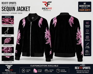 Custom Sequin Jacket Bomber Jacket Velvet Track <b>Top</b> Sparkling <b>Feather</b> Pattern Winter Outerwear OEM ODM - Product Image 2