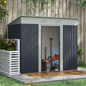 Casetta da Giardino 2,13m x 1,07m Nera/Bianca con Doppie Porte Bloccabili e Prese d'Aria, Struttura in Acciaio, Organizzatore per Attrezzi per Stoccaggio Esterno - Product Image 2