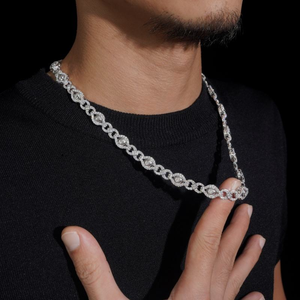 สร้อยคอโมอิสซาไนต์แบบ Iced Out Infinity Link Chain หรูหรา สไตล์ฮิปฮอปสำหรับผู้ชาย ประกายระยิบระยับ สีเงิน - Product Image 2