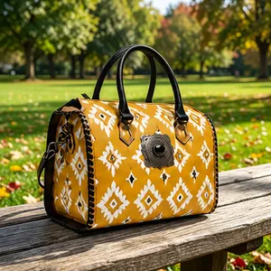 Sac à main en cuir de luxe pour femme, style vintage, motif cartes de créateur, avec chaînes décoratives et deux anses - Product Image 3
