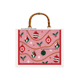 Bolsas de Mano Navideñas con Cuentas Personalizadas de Última Moda, Bolsas de Compras Ecológicas para las Fiestas, Asas de Bambú, Personalizadas de Fábrica para Mujer - Product Image 1
