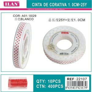 Ruban Ilan 1,0 cm 25Y Blanc avec des points rouges pour l'artisanat - Product Image 3