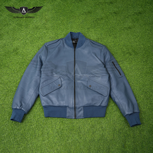 Blouson aviateur en cuir imperméable et coupe-vent pour homme, personnalisé avec broderie, motif géométrique, design color block - Service OEM - Product Image 5