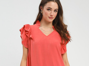 Vestido de lino Umgee con mangas con volantes y bolsillos - Product Image 4