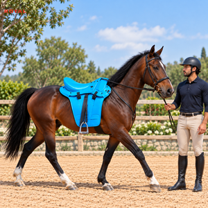 Selle de cheval Blue Endurance à siège incurvé, panneau latéral long, système à double sangle |   Équipement d'équitation léger et confortable Pro - Product Image 3