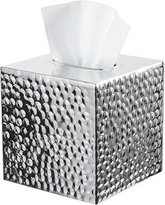 Cubierta Metálica para Caja de Pañuelos, Portapañuelos Cuadrado Decorativo, Resistente al Óxido, Blanco Rústico, para Baño, Hotel, Hogar - Product Image 6