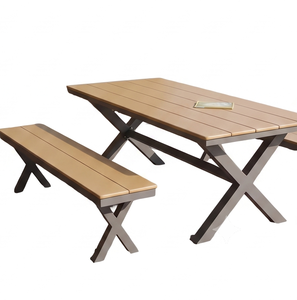 Outdoor Garden Picnic Table Set With Benches Weather Resistant Metal <b>Frame</b> Contemporary Design For <b>6</b> Seating Capacity - Product Image 4