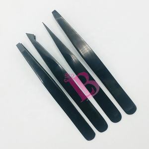 Pince à épiler noire en acier inoxydable pour sourcils, droite et biseautée, de haute qualité, avec logo, pointue - Product Image 3