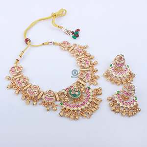 Chaandni Antique Gold-Plated Zircon Bridal Necklace Set for Festivals - Product Image 5